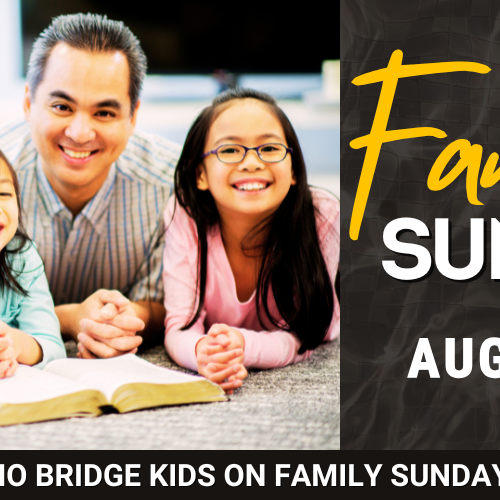 Family Sunday - couple with 2 kids reading the bible. August 30. No kids' classes on Family Sunday.